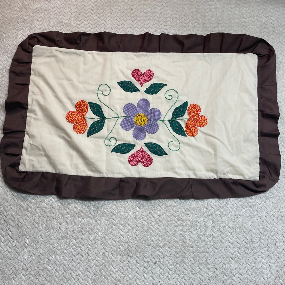 Vintage Retro Cottagecore Brown Ruffle Floral Patchwork‎ Handmade Pillowcase